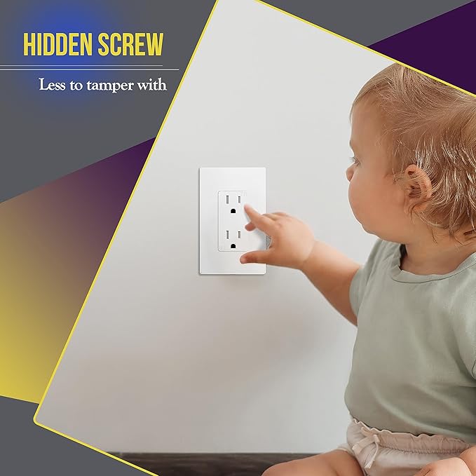 ENERLITES Screwless Decorator Wall Plates Child Safe Outlet Covers, Size 1-Gang 4.68" H x 2.93” L, Unbreakable Polycarbonate Thermoplastic, SI8831-W-40PCS, Glossy, White (40 Pack)