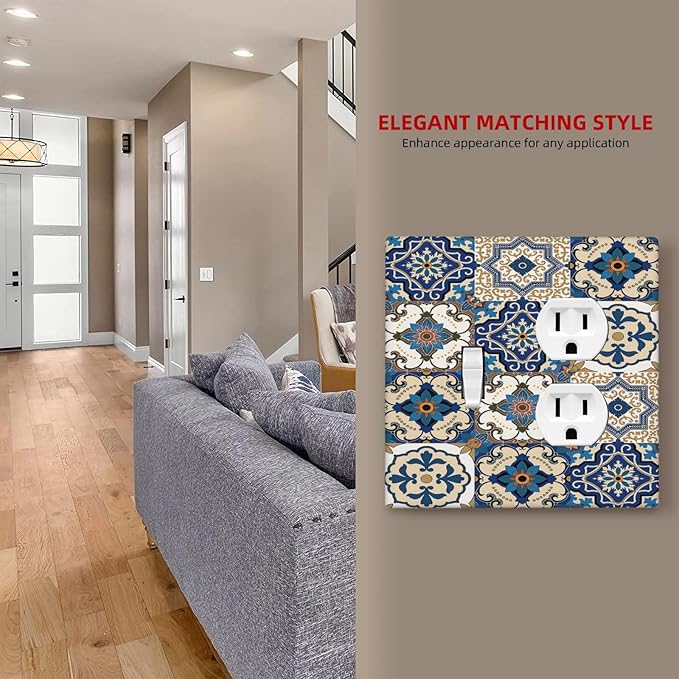 Wallplates Mandala Decorative Tile Talavera Moroccan Tiles 1 Toggle 1 Duplex Switch Plate Electrical GFCI Faceplate Decorative Light Switch Covers for Bedroom living Room Decor
