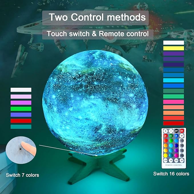 5.9 inch Galaxy Moon Lamp Remote & Touch Control 16 Colors LED Night Light Rechargeable Globe Light as Gifts Decor for Boys/Girls/Kids/Women