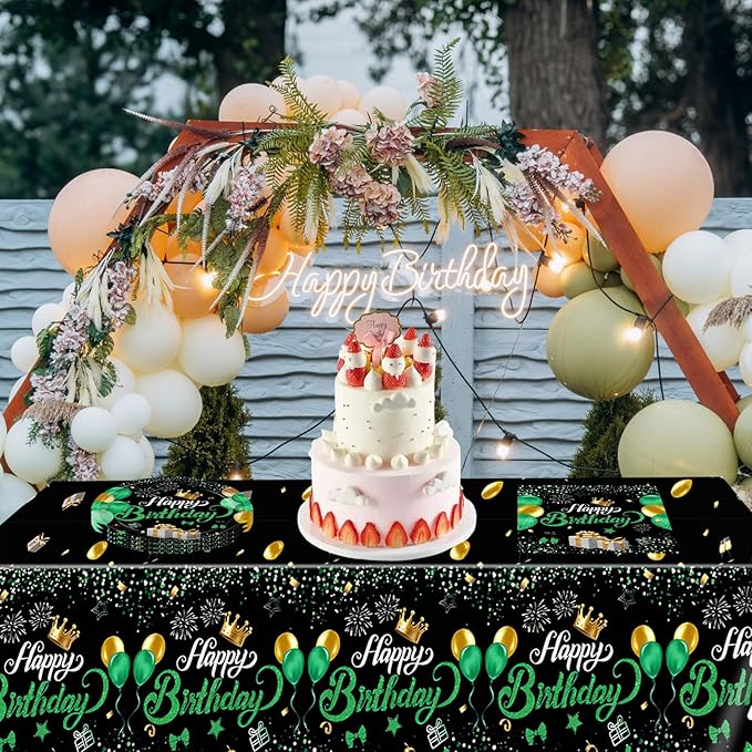 Green Birthday Decorations for Men Boys,Green and Black Party Tableware Set Include Birthday Plates Napkins and Tablecloth,for Mens Boy Bday Party Decorations Supplies,Serves 20