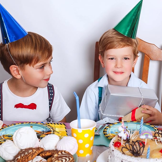 96 Pcs Construction Birthday Party Plates Napkins Forks Supplies Tableware Set Disposable Table Dump Truck Theme Decoration for Boys/Kids Birthday Party, Serves 24 Guests