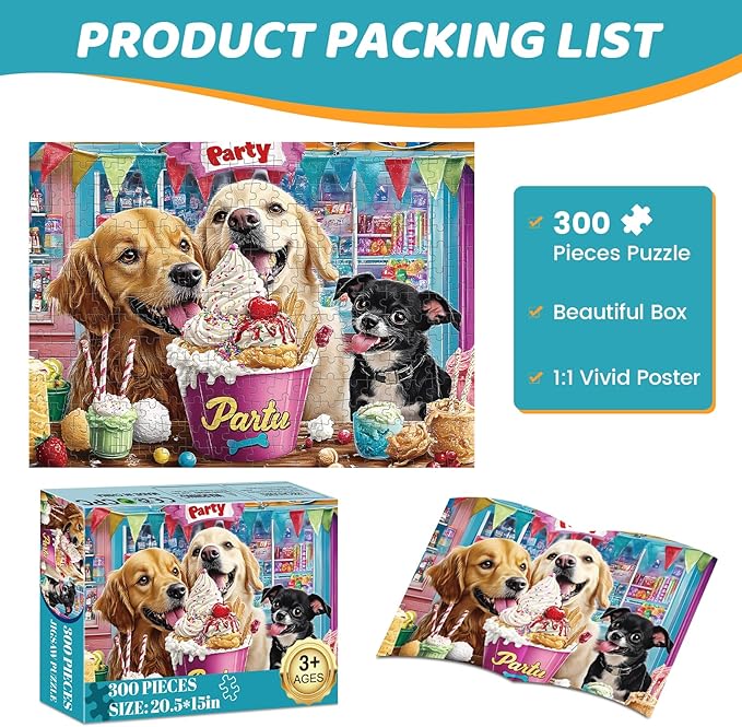 300 Pieces Puzzles for Adults | Dog Birthday Party Jigsaw Puzzles 300 Piece for Children Adults Seniors | Sturdy,Safe | Engaging & Educational Toys Great Gift for Boys Girls 20.5 x 15 in