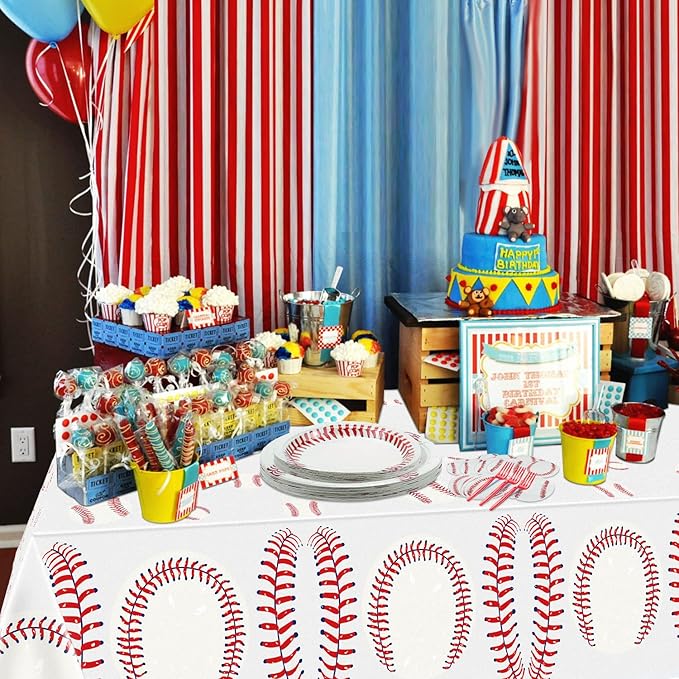 Baseball Party Supplies - 20-81Pcs Plates, Napkins, Tablecloth, Forks Set for Kids and Baseball Fans - Theme Party Decorations