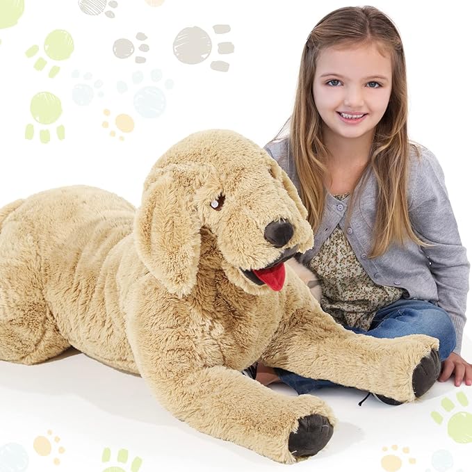 Geosar 33.5" Dog Stuffed Animals Plush, Soft Cuddly Golden Retriever Plush Toys, Large Stuffed Dog Hugging Pillow Gifts for Valentines Kids Girls Boys Birthday