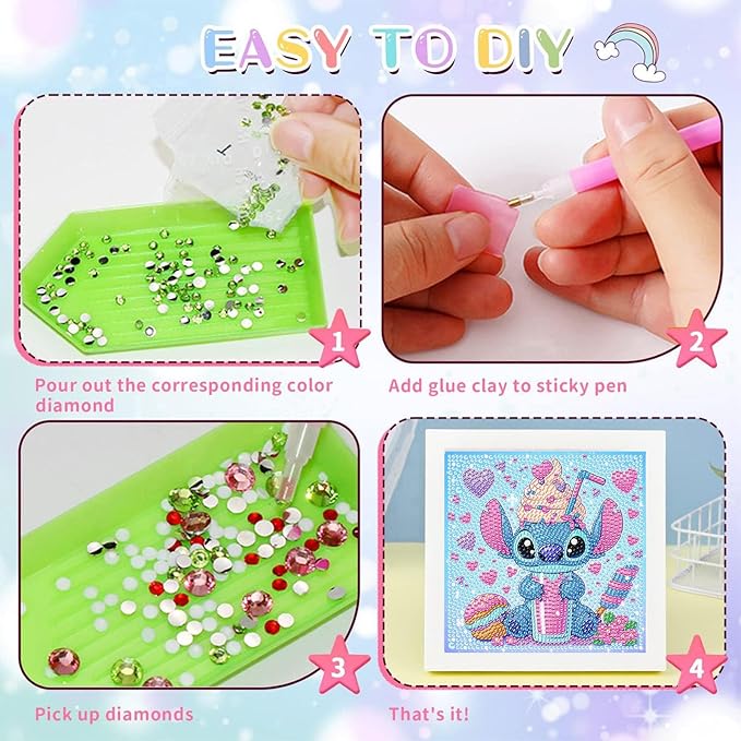 KOJEFCV Cartoon Diamond Art Painting Kits for Kids with Frame,Cartoon Diamond Art for Kids Ages 4-8-12,Easy Gem Kit Kid with Beautiful Package for Gift Home Wall Decor(7x7inch)