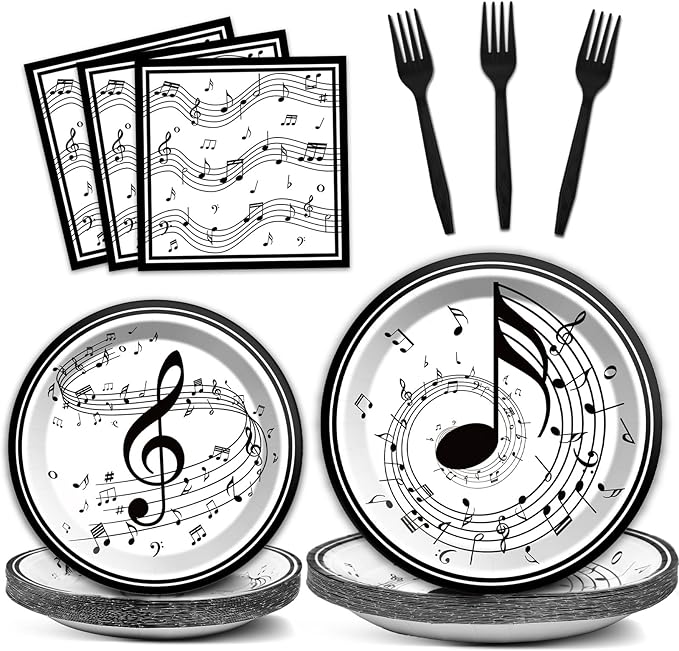 Musical Note Plates Napkins Music Themed Party Tableware Musical Notes Dinnerware Disposable Paper Plates for Baby Shower Music Concert Birthday Karaoke Party Supplies 24 Guests