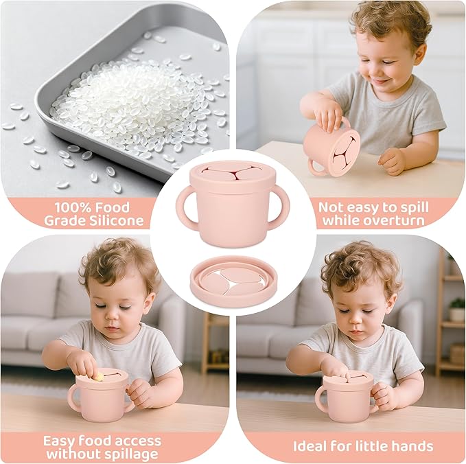 Snack Containers, Silicone Food Grade Silicone Cups, Toddler Snack Container Cups with Handles and Lid for Toddlers (Color 3)