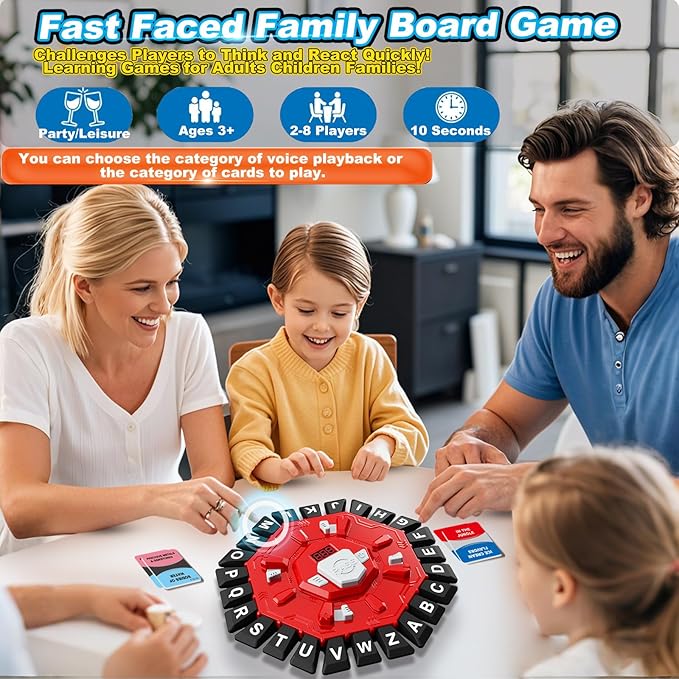Word Game Family Board Games for Kids & Adults with 2 Modes,220 Topic Categories 24 Letters Pressing Games,Fun Fast-Paced Learning Game,35 Cards,LCD Display Timer,Christmas & Birthday Gifts,Red