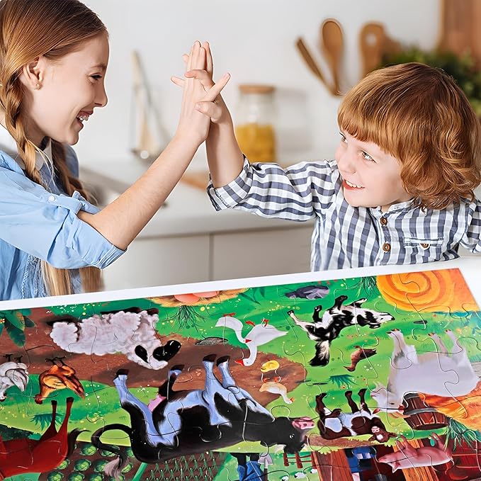 Jumbo Floor Puzzle for Kids,Farm Animals Jigsaw Large Puzzles,48 Piece Barn Puzzle for Toddler Ages 3-5,Children Learning Preschool Educational Toys,Birthday Easter Gift for 4-8 Years Old Boy and Girl