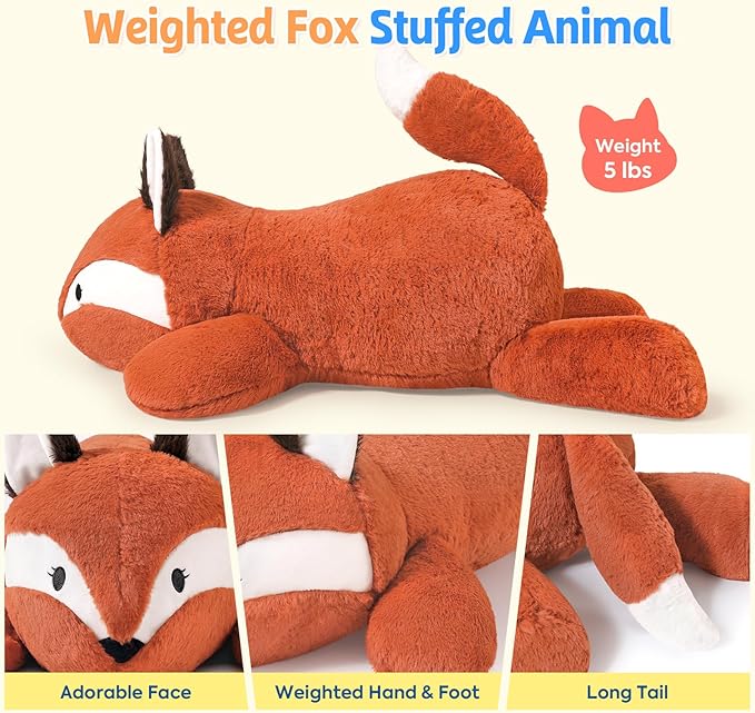 PEACH CAT 25.6 inch 5 lbs Fox Weighted Stuffed Animals Large Weighted Plush Soft Plushies Toys Body Pillow Gifts for Kids Adults