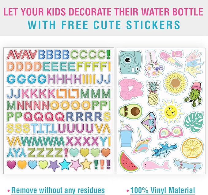 CHILLOUT LIFE 12 oz Kids Insulated Water Bottle for School with Leakproof Spout Lid and Cute Waterproof Stickers, Personalized Stainless Steel Thermos Flask Metal Water Bottle For Girls & Boys