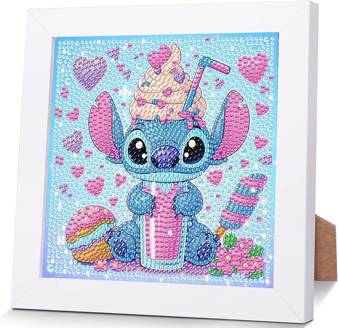 KOJEFCV Cartoon Diamond Art Painting Kits for Kids with Frame,Cartoon Diamond Art for Kids Ages 4-8-12,Easy Gem Kit Kid with Beautiful Package for Gift Home Wall Decor(7x7inch)