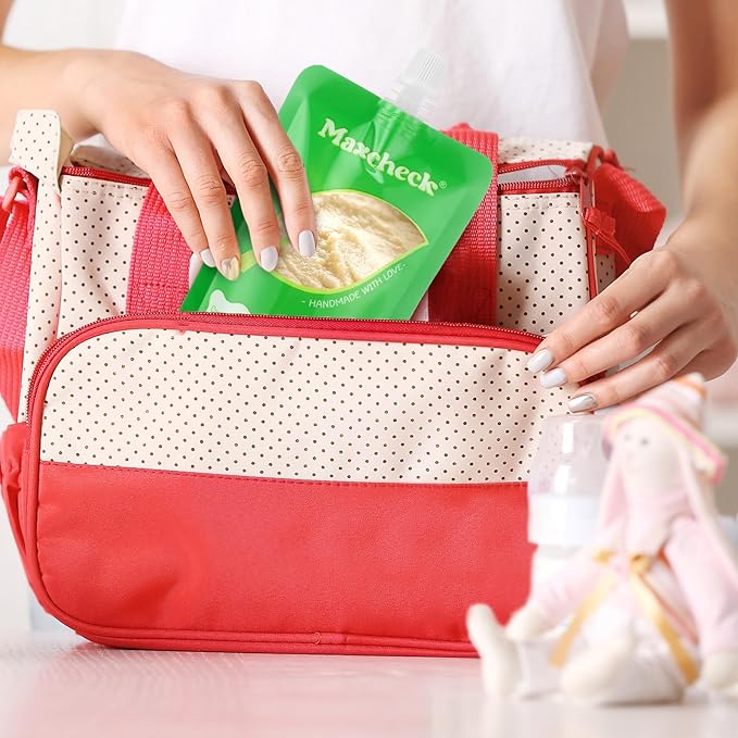 Maxcheck 200 Pack Disposable Baby Food Pouches 6oz Baby Food Storage Containers Plastic Fresh Squeezed Pouches for Kids Toddler Freezer Safe Pouch Holder for Applesauce, Purees and Yogurts