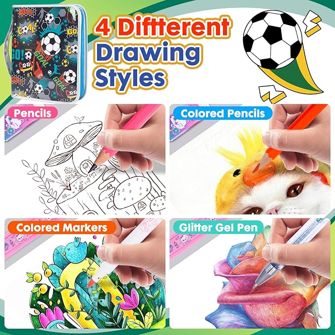 Washable Markers Set with Glitter Pencil Case, Art Supplies for Kids Ages 4-6-8, Arts Crafts Travel Coloring Kit for Boys 4 5 6 7 8 Year Old Birthday Gifts