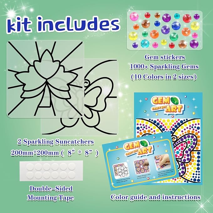 WAHFNG Gem Art, Kids Diamond Art Kit -Window Art Suncatcher Kit - Arts and Crafts for Girls and Boys Ages 6-12 - Best Gift Ideas for Age 4, 5, 6, 7, 8, 9, 10-12, 6-8 (Maple Leaf & Butterfly)