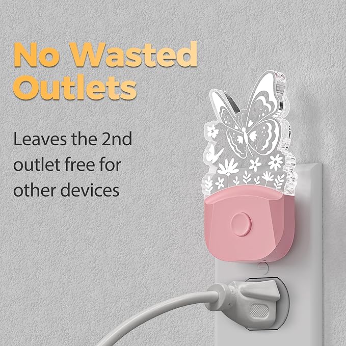 DORESshop Night Lights Plug into Wall [2 Pack], Butterfly Night Light Plug in with 8-Color RGB, Dusk-to-Dawn Sensor, Rainbow LED NightLight for Bathroom, Cute Room Decor,Boys Girls Christmas Gift