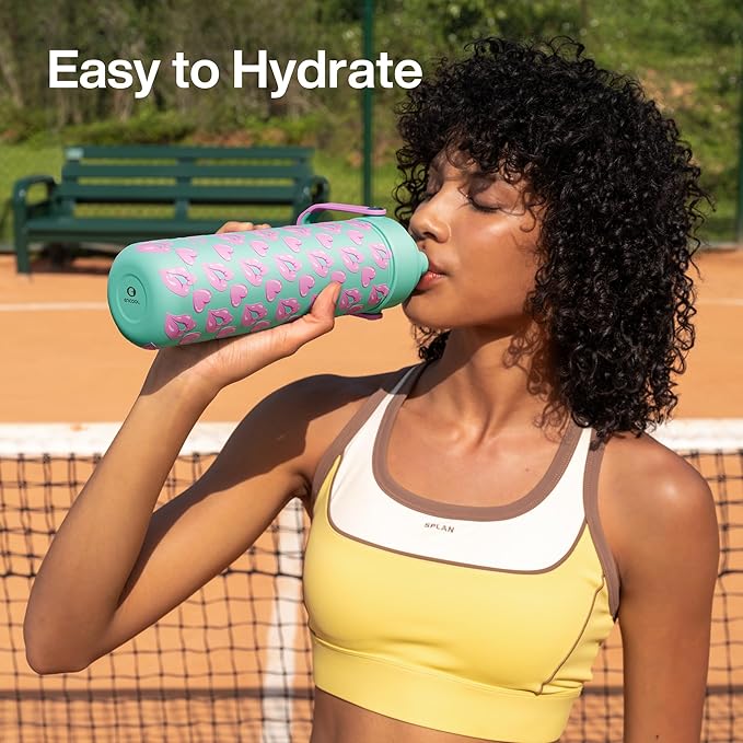 ENCOOL Valentine's Day Insulated Water Bottle with Straw Stainless Steel Water Bottle, Leak-Proof, BPA-Free, Keeps Cold for 24 Hours for Sports, Travel, School (26 oz, Kiss Love Violet x Mint)