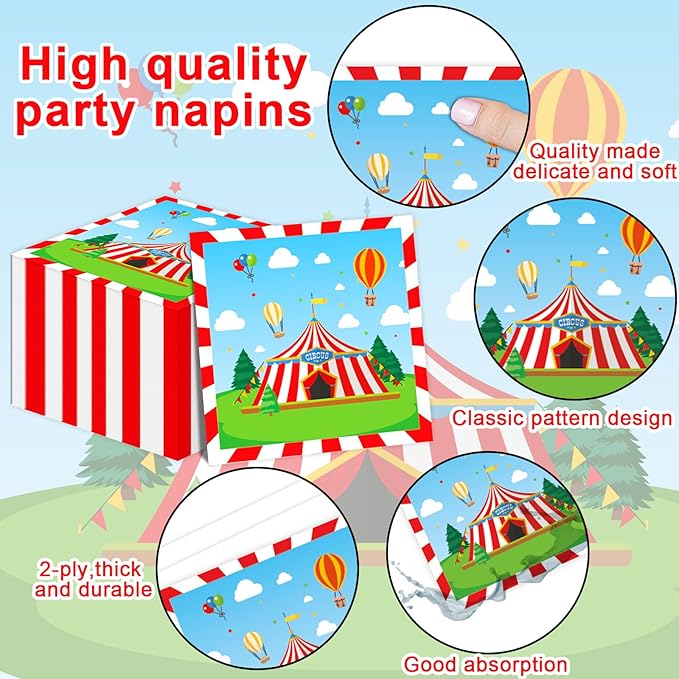 Circus Theme Paper Plates and Napkins Circus Party Decorations Tableware Set Carnival Circus Theme Dinner Plates Circus Party Tablecloths for Kids Circus Birthday Party Decor Supplies