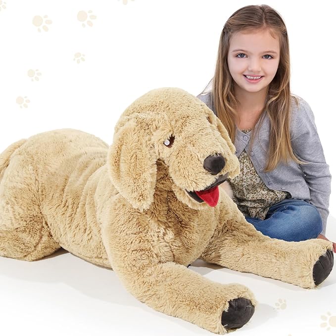 Geosar 47.2" Dog Stuffed Animals Plush, Soft Cuddly Golden Retriever Plush Toys, Large Stuffed Dog Hugging Pillow Gifts for Valentines Kids Girls Boys Birthday