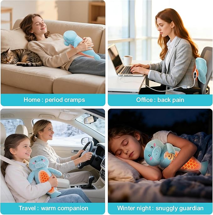 Manatee Heating Pad Plush, Cute Heating Pad for Period Cramps, USB Powered Electric Heated Stuffed Animal Toy for Pain Relief, Soft Portable Gift for Mother Women Kids, Easter Gifts, Blue