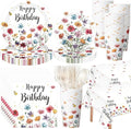 Pickmesh 194 Pcs Wildflower Birthday Party Decorations Spring Floral Tableware Set for 24 Guests Wildflower Birthday Paper Plates and Napkins Cups Tablecloth Cutlery for Women Flower Party Supplies