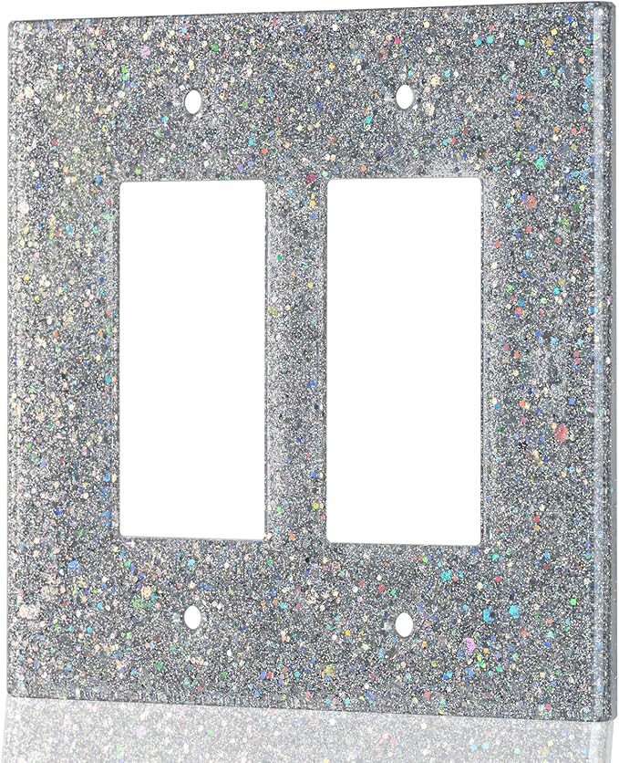 2-Gang Light Switch Cover Plate - Shiny Deep Silver Mirror Finish,5.1"x5.1",Sparkling Design for Outlet or Double Rocker Switch