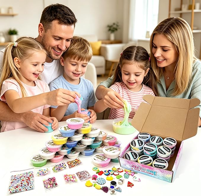 Slime Set Butter Slime Kit 24 Packed Two-Toned Containers, Assorted Colors and Designs，Soft and Bouncy Non-Sticky Slime Party Gifts for Girls and Boys