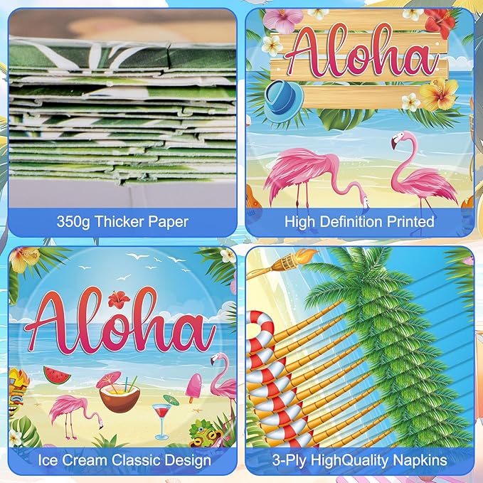 40 Pcs Aloha Party Decorations - Hawaiian Plates and Napkins, Tropical Luau Dinner Dessert Paper Plates Flamingo Napkins Disposable Tableware Set for Hawaii Summer Party Supplies Decor, Serves 20