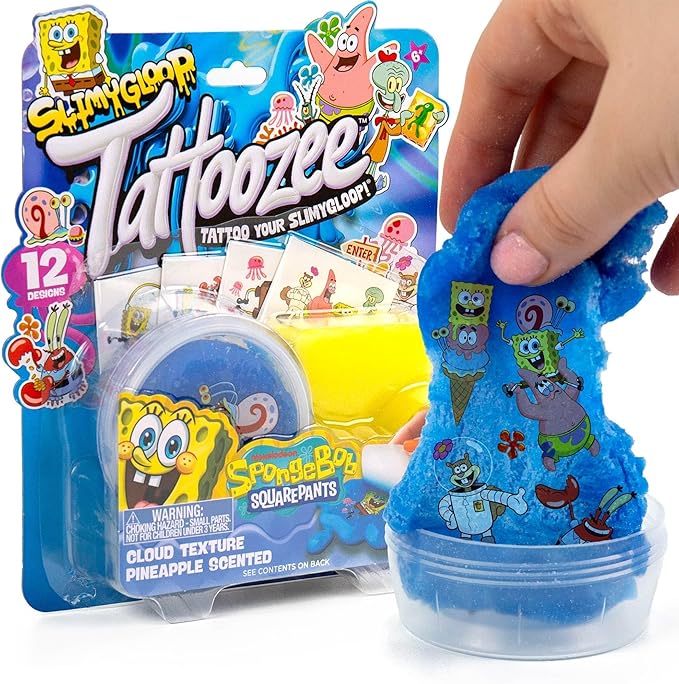 SLIMYGLOOP Tattoozee, Spongebob Squarepants Tattoo Transfer Slime Kit, Sensory Play for Kids Ages 6+, Pineapple Scented, Cloud Texture