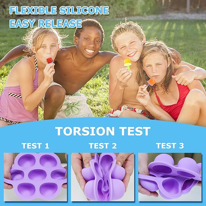 Silicone Popsicle Molds 14-cavity DIY 2Pcs Ice Pop Mold with Colorful Sticks For egg biting ice cream molds baby food storage containers non stick cake molds (Purple Mint Green)