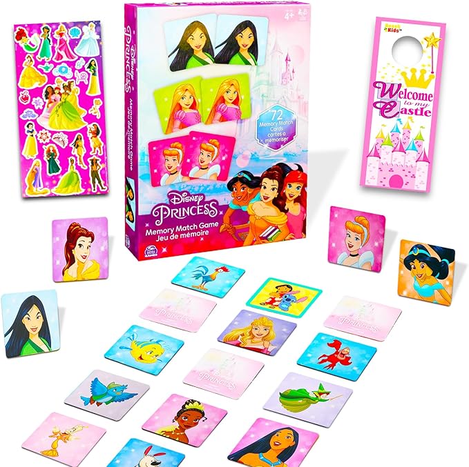 Disney Princess Educational Toy Bundle for Kids - Memory Game Set Featuring Mulan, Belle and Others, with Stickers and More | Disney Princess Learning Toy for Girls, Boys