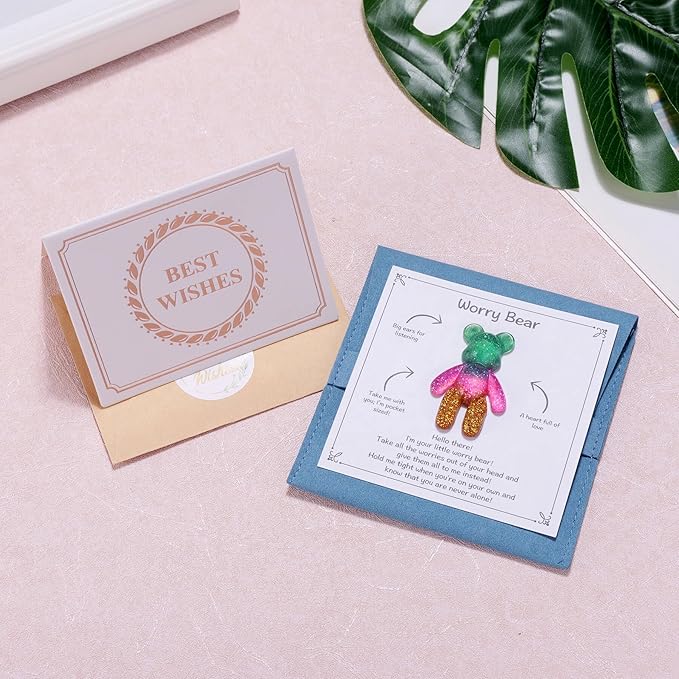 Aesnefe Pocket Bear Hug, Anxiety Relief Gifts, Mental Health Positivity Gift for Anxious Friend, Autism Fidget Gifts for Teen, Surgery Worry Gift, Thoughtful Present for School Anxiety, Green Gold