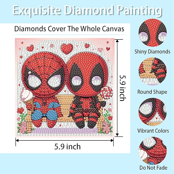 Fuinkqe 4 Packs Cartoon Diamond Art Kits for Kids,5D DIY Diamond Art Painting Kits for Kids Ages 4-8-12,Mosaic Kits Full Round Drills for Gifts and Home Wall Decor 6X6 Inch
