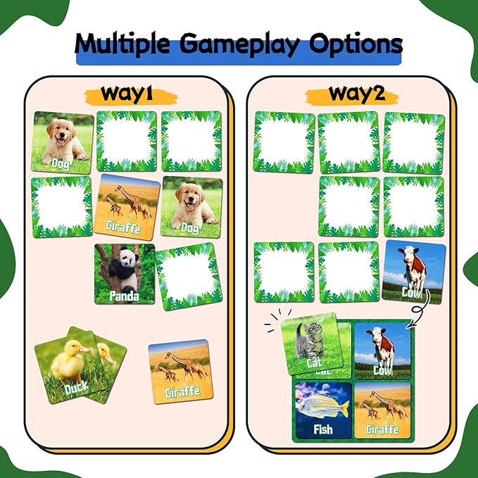 zheyistep 100 PCS Animal Matching Game for Kids Toddlers Memory Game, Animal Match Game Concentration Card Game for Boys Girls Preschool Learning Activities