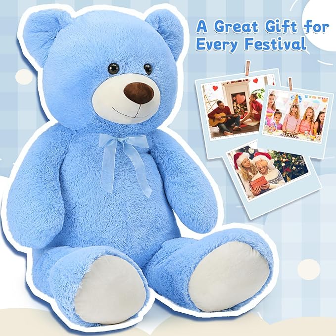 Toys Studio 36 inch Big Blue Teddy Bear Cute Stuffed Bear Plush Toy Giant Stuffed Animal for Girlfriend Kids Girls Gifts Christmas Valentine's Day Birthday Baby Shower Decorations