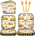 gisgfim Construction Birthday Party Supplies Construction Theme Decorations Square Truck Constructions Disposable Plates Napkins Tableware Set for Boys Kids Birthday Party Favors Serves 24 Guests