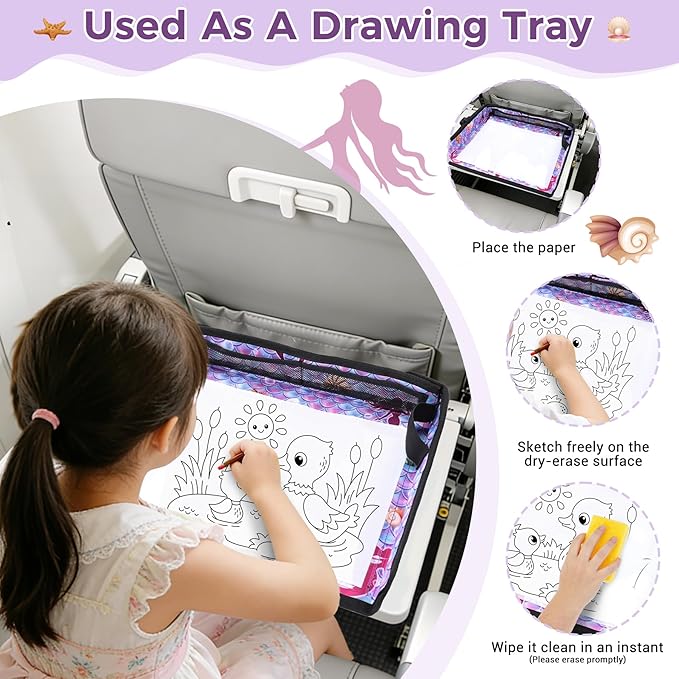 COOLBEBE Airplane Tray Table Cover Foldable Travel Tray Cover for Toddlers 1-3 Universal Fit for Airplane, Car Seat, High Chair Machine Washable, Mermaid