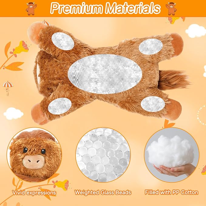 SQEQE Weighted Stuffed Animals Highland Cow, Weighted Highland Cow Plush, Plushies for Comforting Hugs, Soft Highland Cattle Pillow Toy for Kids Adults, Christmas & Valentines Gift 23.6 Inch 3.9 Lbs
