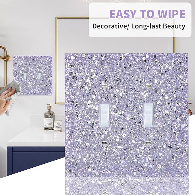 Light Switch Cover Plate - Shiny Purple Glossy Finish (2-Gang,5.1" x 5.1") - Sparkle Double Toggle Wall Plate