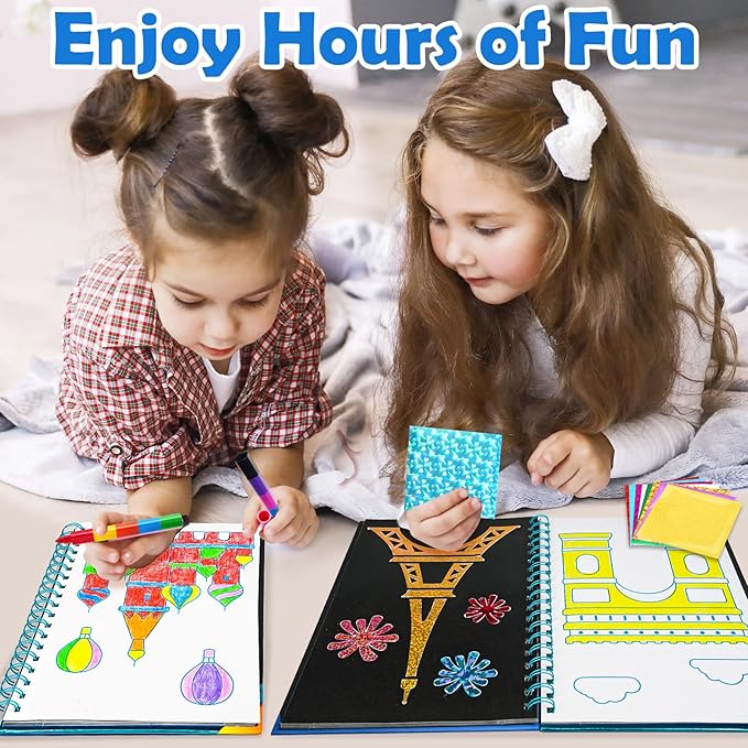 FUNNYB&G Foil Art Crafts for Kids Ages 4-8: Mother's Day 2026, Birthday Gift for Kids, Art and Crafts Supplies, Party Favors, Creative Toys for Kids 4 5 6 7 8 9 Years Old(Buildings)