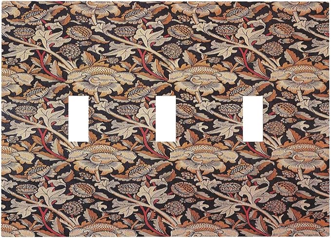 Decorative Switch Plates Vintage William Morris Floral Plants 3 Gang Wall Plate Faceplate Triple Toggle Light Switch Cover Electrical Wall Panels for Bedroom living Room Decor