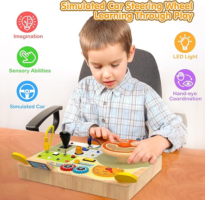 JGOBUB Montessori Toddler Toys - Baby Wooden Busy Board - Sensory Toys with Light Switch - Travel Toys for Educational Toddler Activities for Toddlers 3 4 5 6+ Year Old