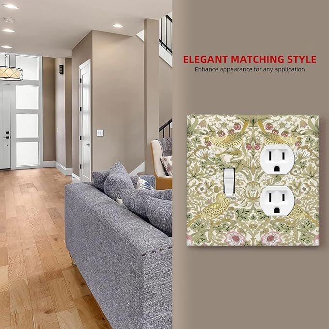 William Morris Vintage Strawberry Bird Botanical Wallplates 1 Toggle 1 Duplex Switch Plate Electrical GFCI Faceplate Decorative Light Switch Covers for Farmhouse Home Decor
