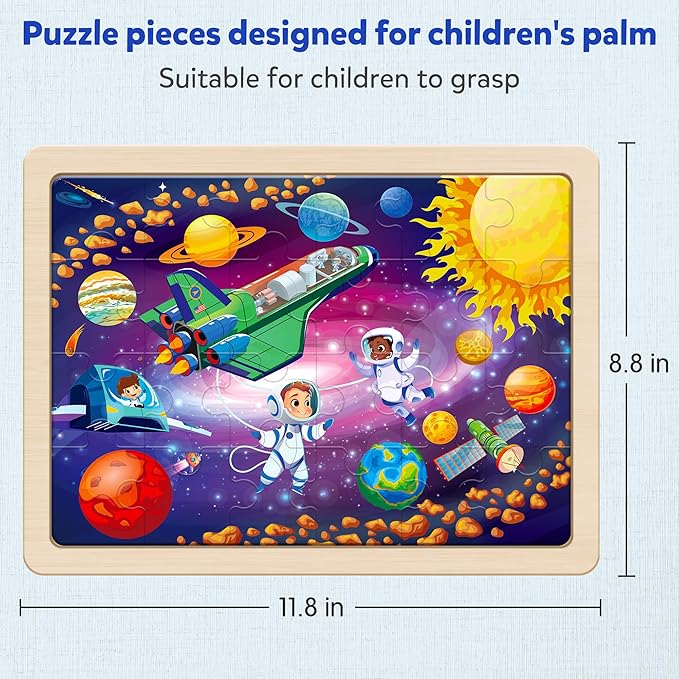 SYNARRY Large Space Planets Solar System Wooden Puzzles for Kids Gift Box(12.2 * 9.4 in), Puzzles for Toddlers 3-5, Wood Jigsaw Puzzles for Kids Ages 4-6, Easter Basket Stuffers Gifts for Kids