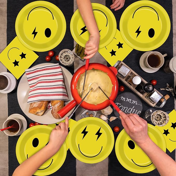 96PCS Smile Face Paper Plates and Napkins Yellow Smile Face Birthday Party Supplies for 24 Guests Preppy Disposable Dinnerware Set Preppy Cake Tableware Party Decorations for Bachelorette Baby Shower