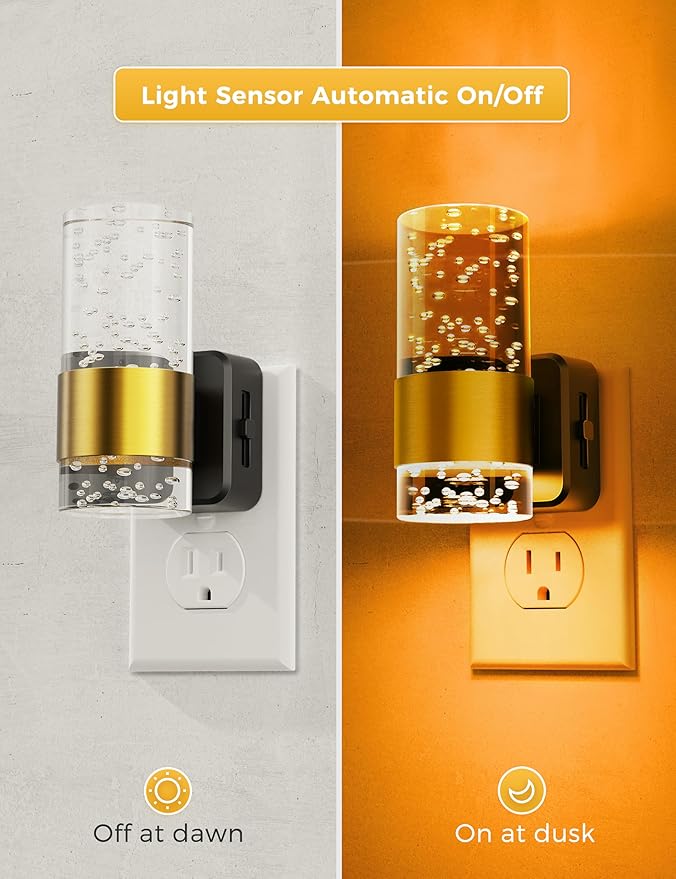 L LOHAS LED Night Lights Plug into wall, Amber Night Light with Adjustable Brightness, Plug in NightLight with Auto Light Sensor, Wall Sconce-Style Design Night Light for Bathroom,Hallway, 2 Pack