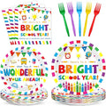 100PCS Back To School Decorations School Season Supplies Paper Plates Napkins Disposable White Bottom Colorful Pattern Tableware Dinnerware for Student Birthday Picnic First Day of School Serves 25