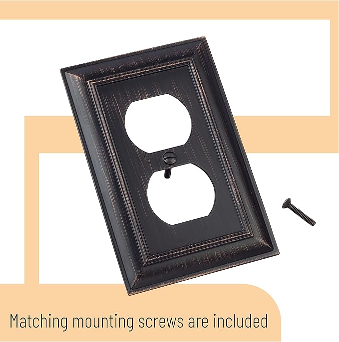 Bates Duplex Outlet Cover - Bronze, Decorative Metal Wall Plates