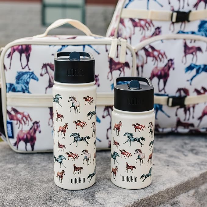 Wildkin Kids 14oz Stainless Steel Water Bottle – BPA-Free, Leakproof, Insulated, Easy-Clean - Horse Dreams