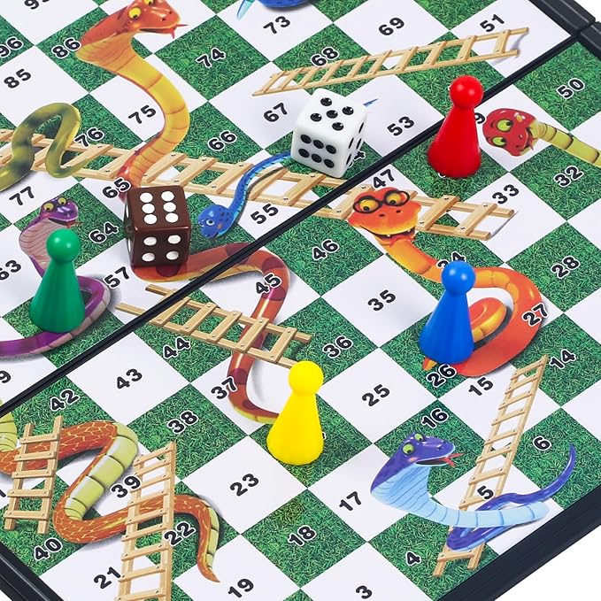 Snakes and Ladders Board Game Set-9.8", Magnetic Folding Travel Game, Family Fun Toys/Gift for Kids and Adults